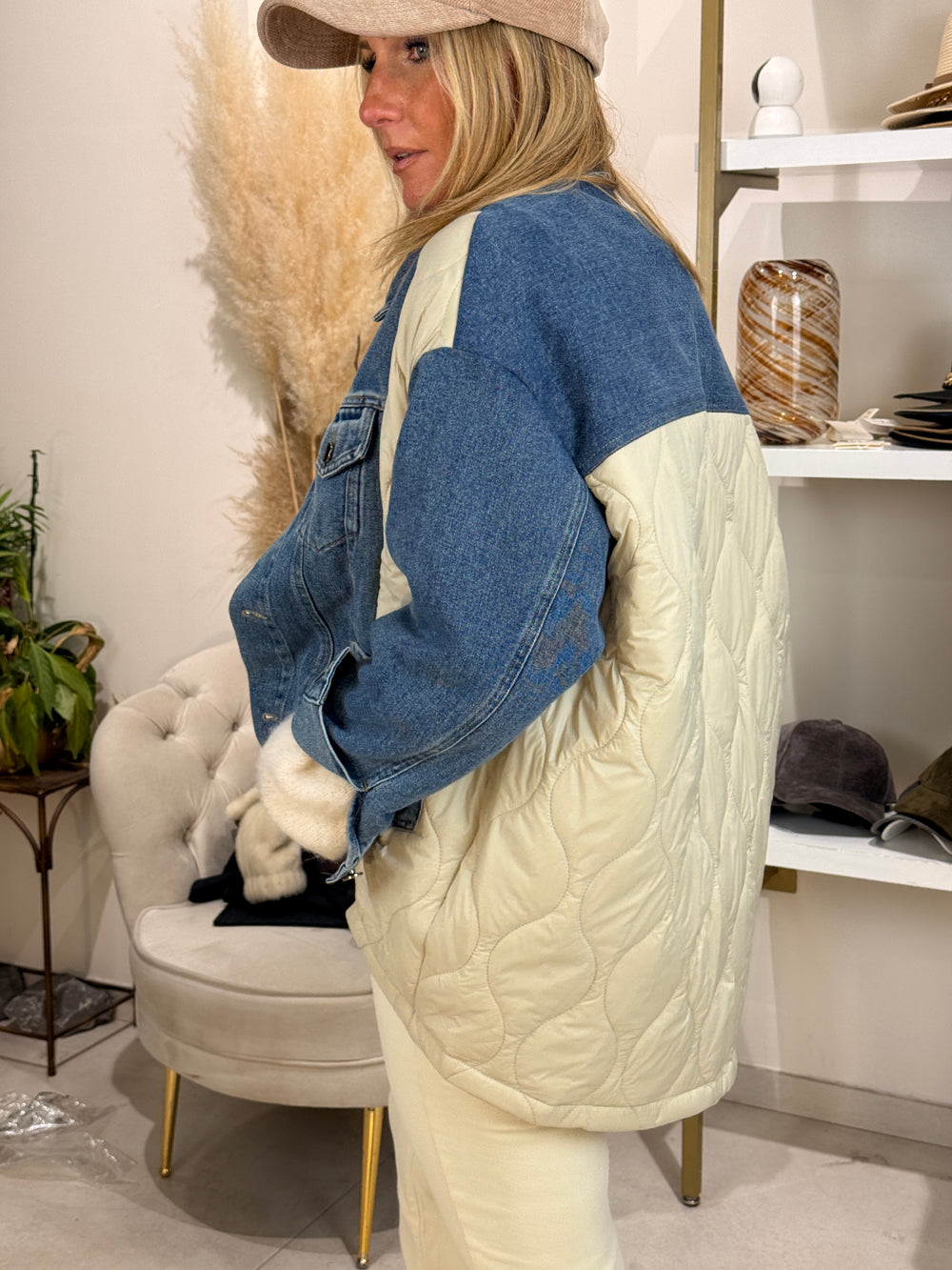 Veste jean matelassé Beige 3162