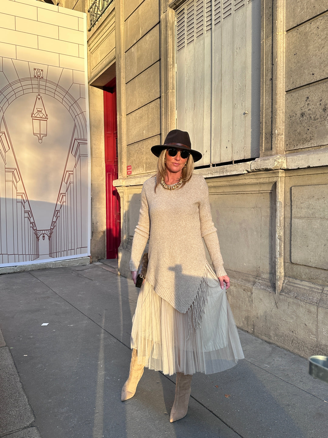 Pull Robe asymétrique franges voile 5318