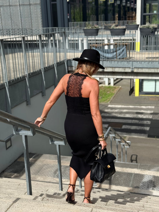 Robe maille dos dentelle 5242 Noir