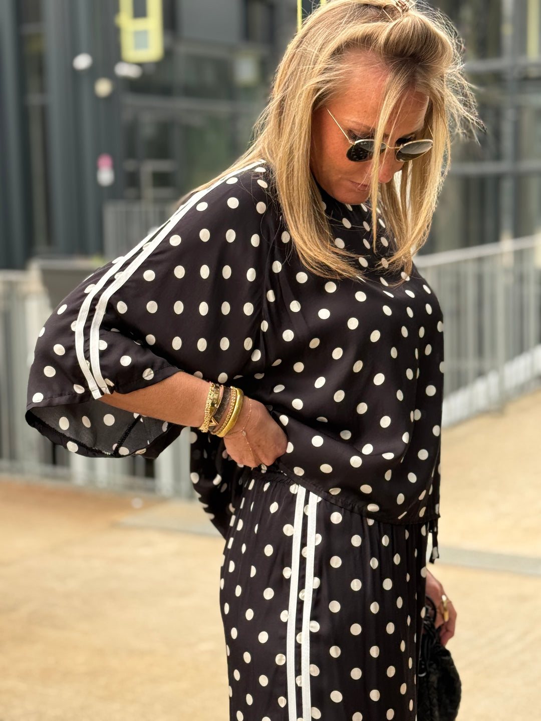 T-shirt Soie à pois Noir 15161