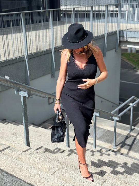 Robe maille dos dentelle 5242 Noir
