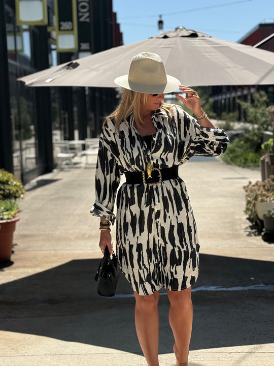 Robe chemise motif zébré R630 NOIR