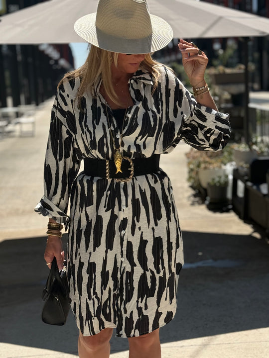 Robe chemise motif zébré R630 NOIR