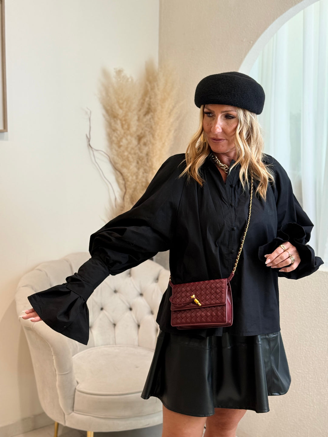Blouse manches bouffante H15170 Noir