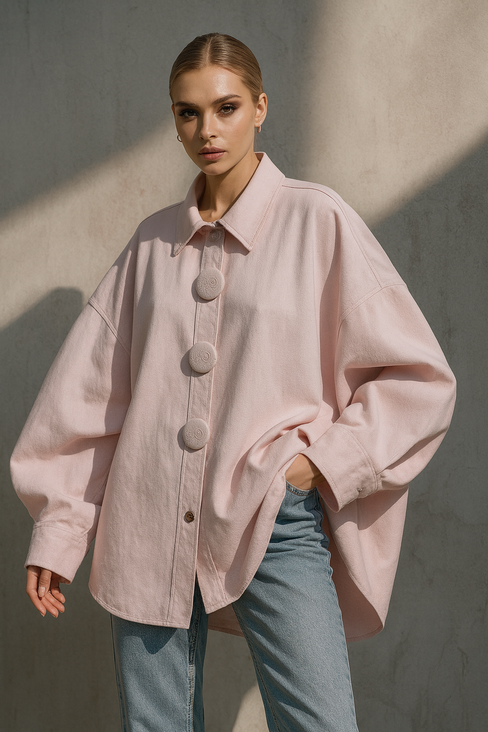 Veste jean gros boutons Rose H10026