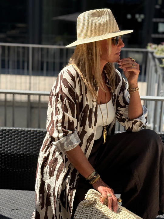 Robe chemise motif zébré R630 MARRON