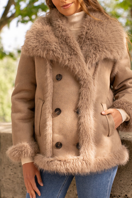 Veste daim fourrure Maya (réversible)Taupe 202213