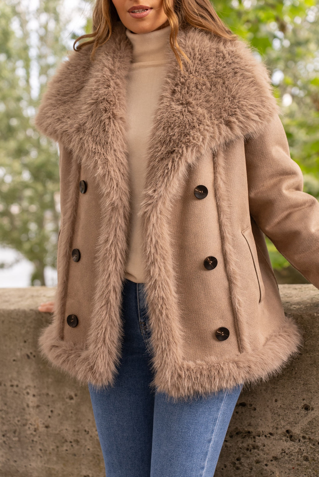 Veste daim fourrure Maya (réversible)Taupe 202213