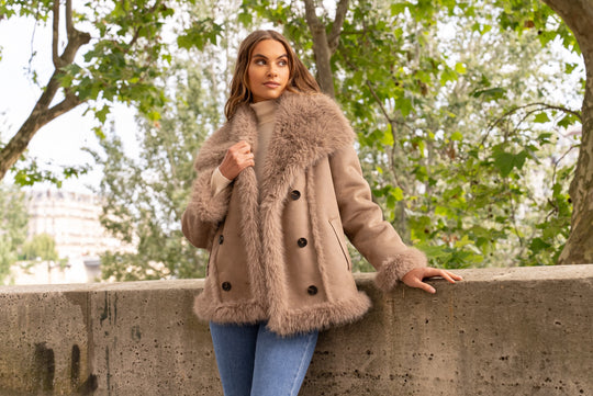 Veste daim fourrure Maya (réversible)Taupe 202213