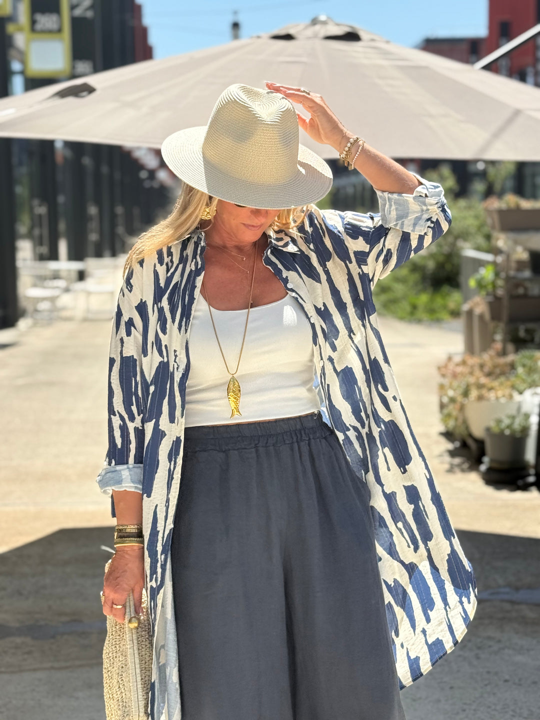 Robe chemise motif zébré R630 BLEU