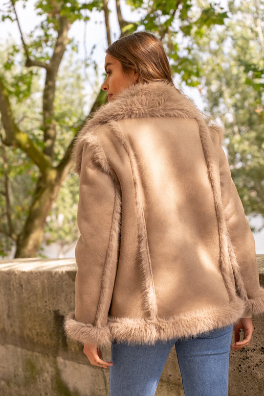 Veste daim fourrure Maya (réversible)Taupe 202213