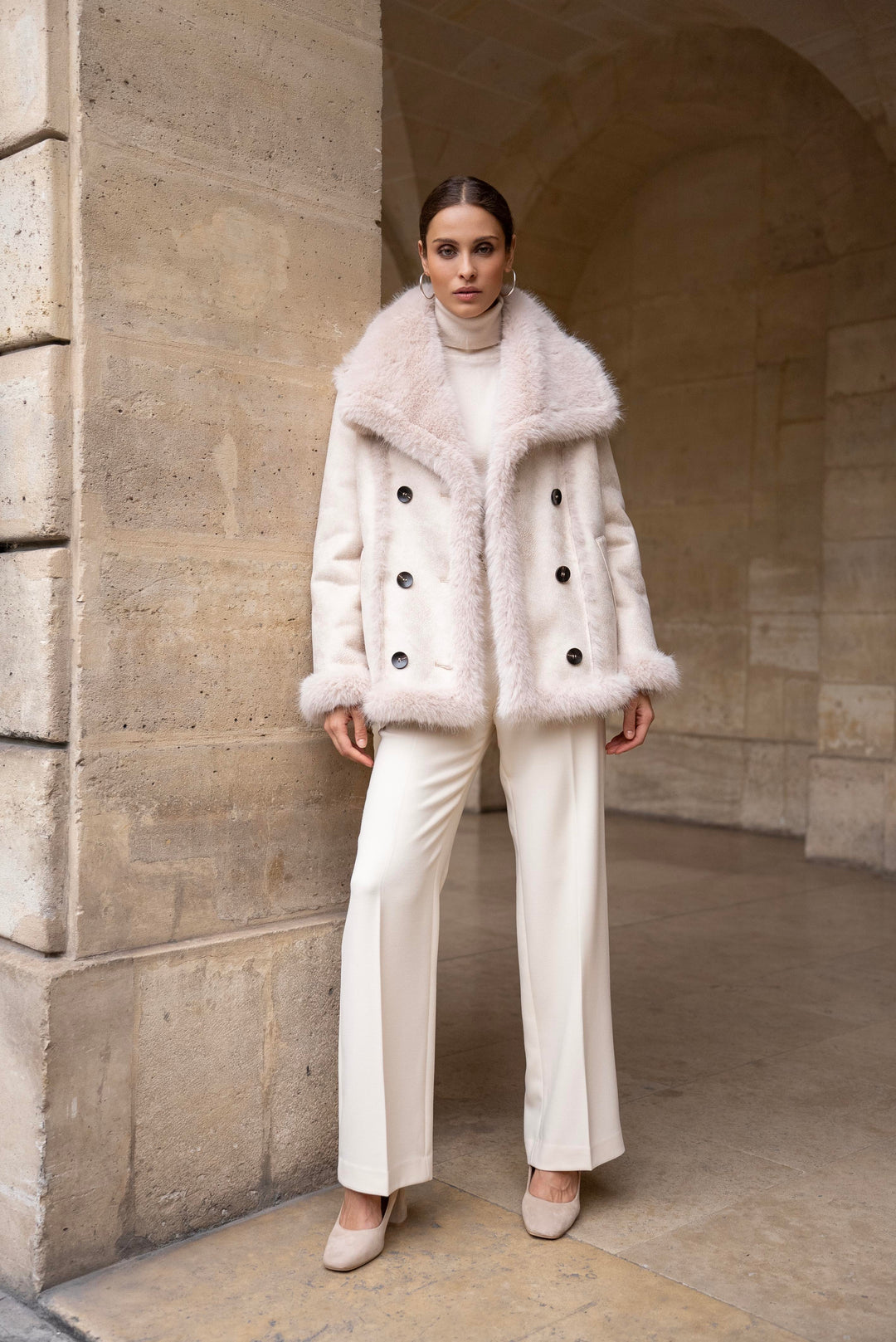 Veste daim fourrure Maya(réversible) Beige/ECRU  202213