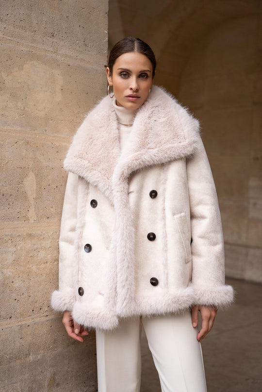 Veste daim fourrure Maya(réversible) Beige/ECRU  202213