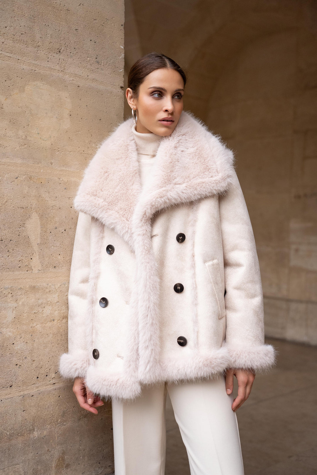 Veste daim fourrure Maya(réversible) Beige/ECRU  202213