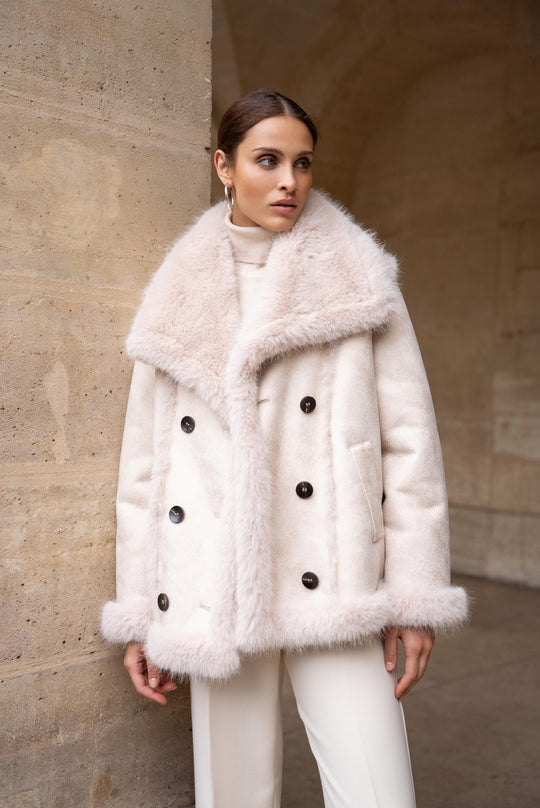 Veste daim fourrure Maya(réversible) Beige/ECRU  202213