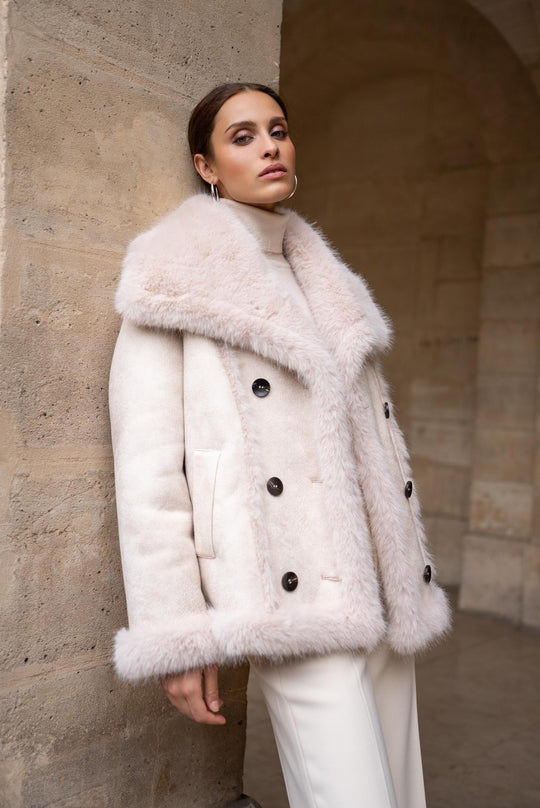 Veste daim fourrure Maya(réversible) Beige/ECRU  202213