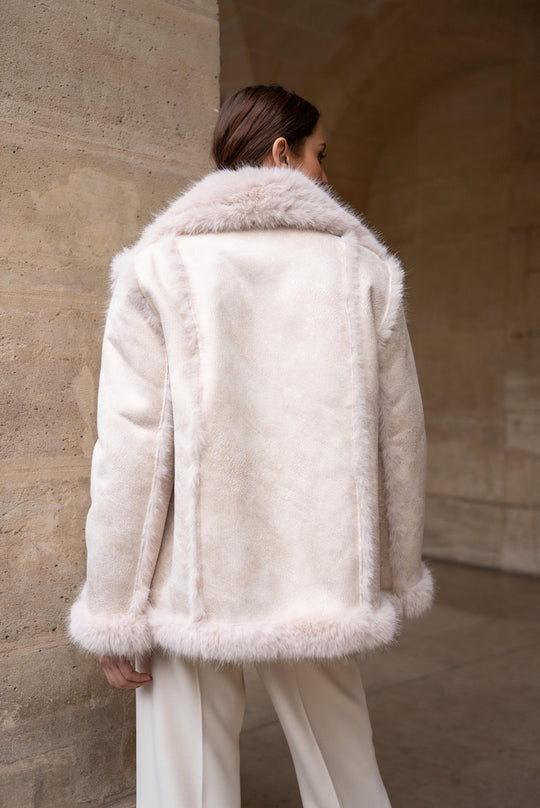 Veste daim fourrure Maya(réversible) Beige/ECRU  202213