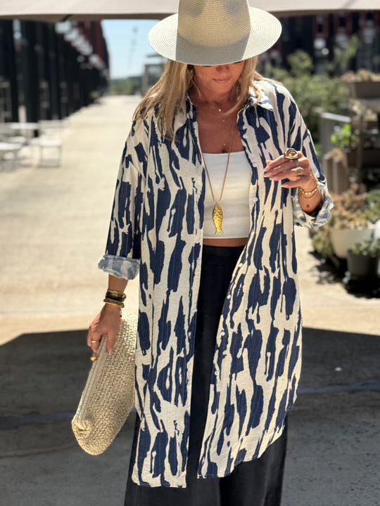 Robe chemise motif zébré R630 BLEU