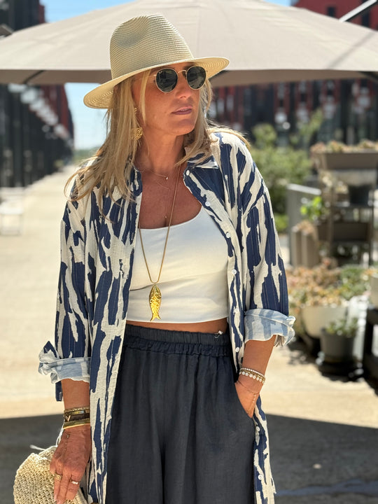 Robe chemise motif zébré R630 BLEU