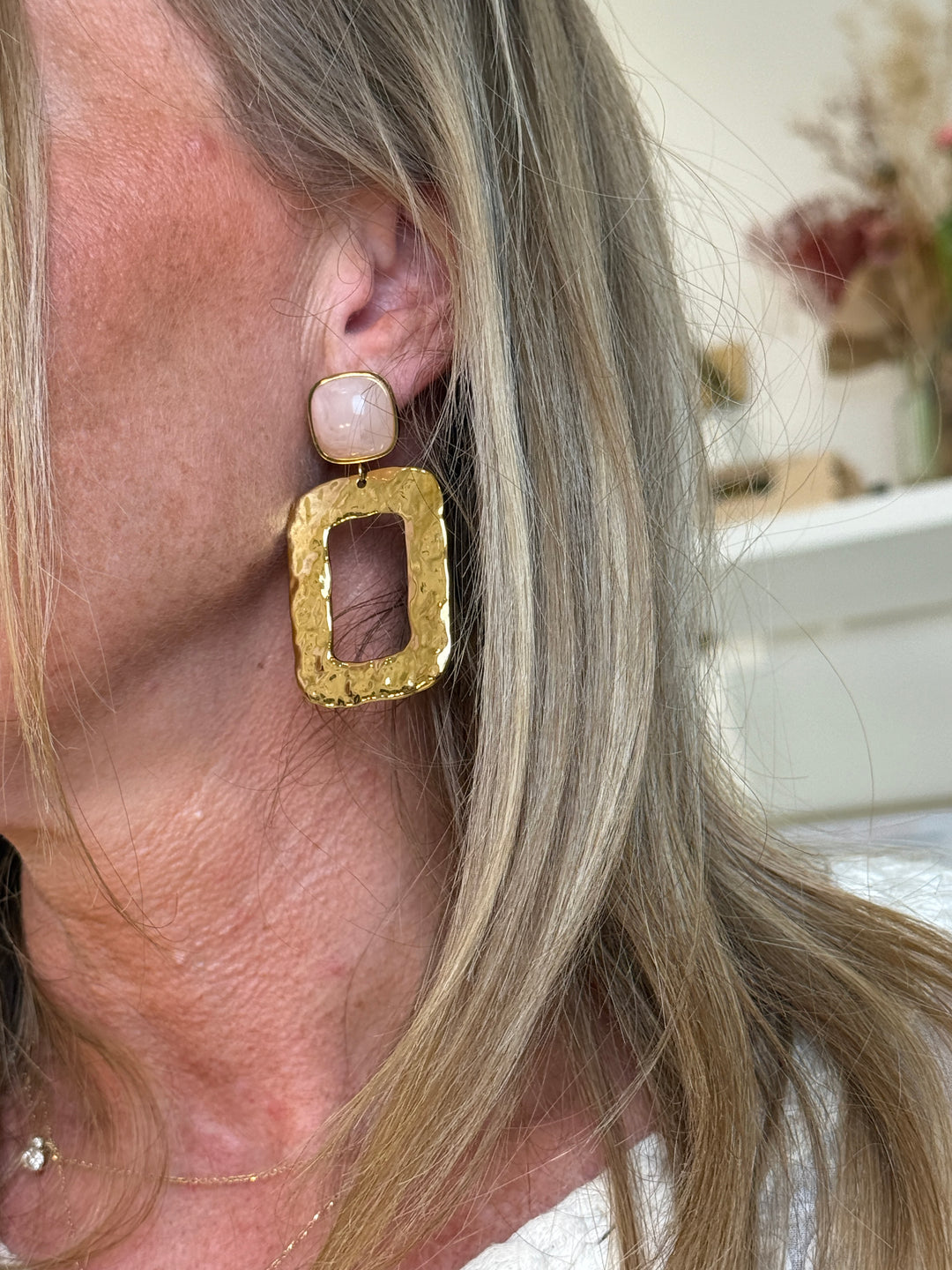 Boucles d’oreilles rectangle perle rose