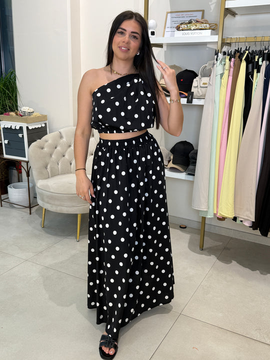 Ensemble top + jupe à pois noir 12893