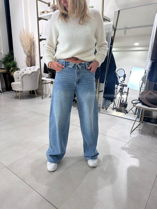 Jean bleu long taille retournée T6062-1