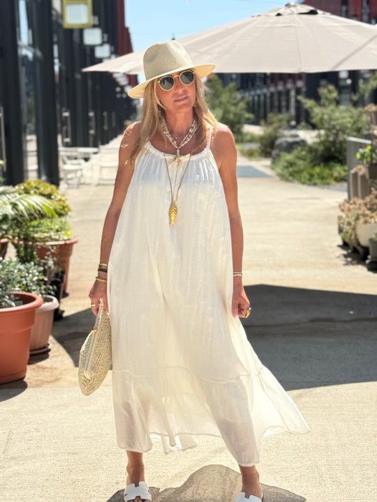 Robe longue col tressée