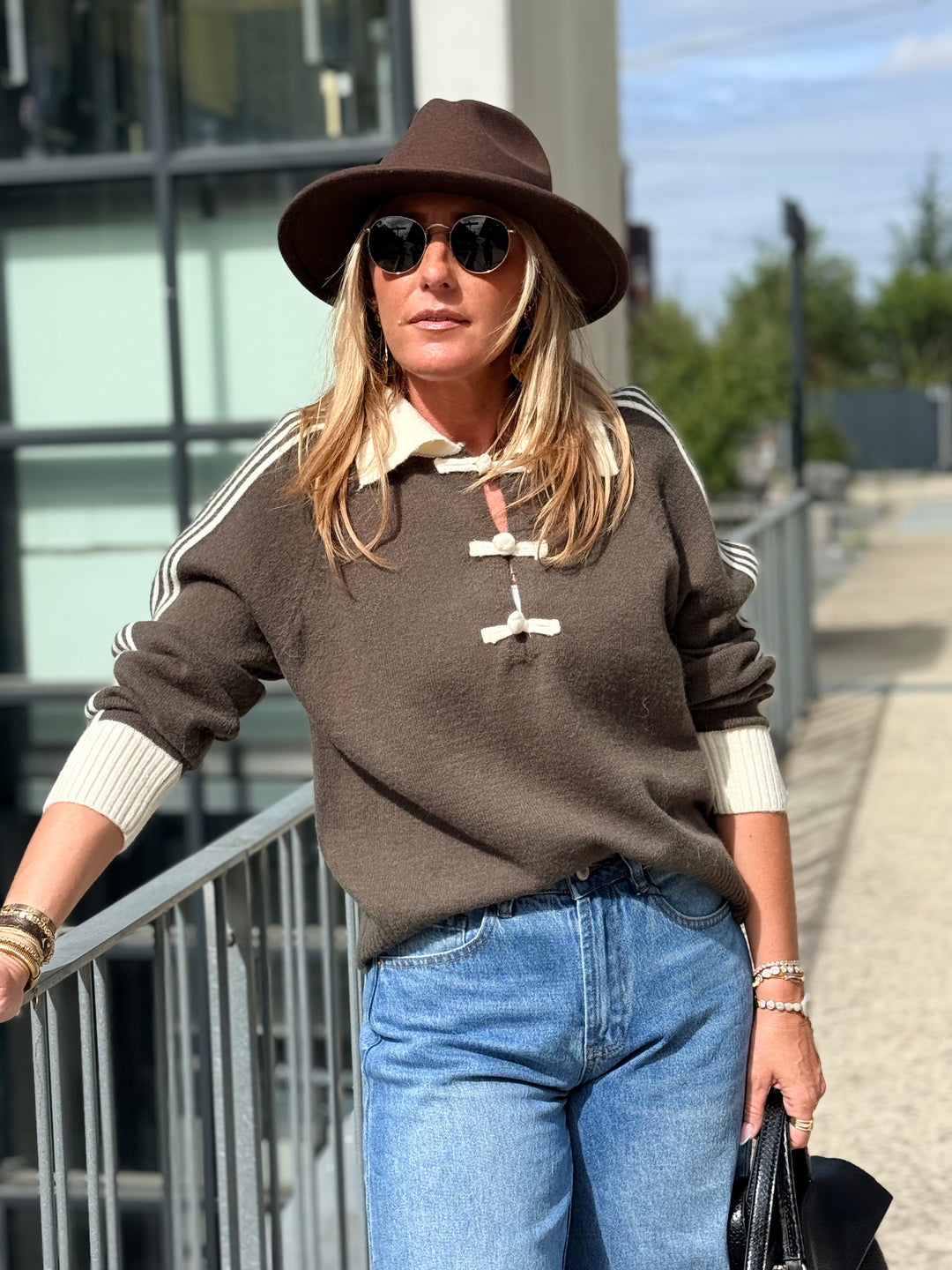 Pull col boutonné kaki 2772