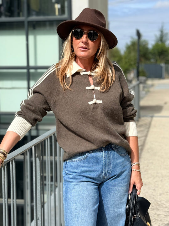 Pull col boutonné kaki 2772