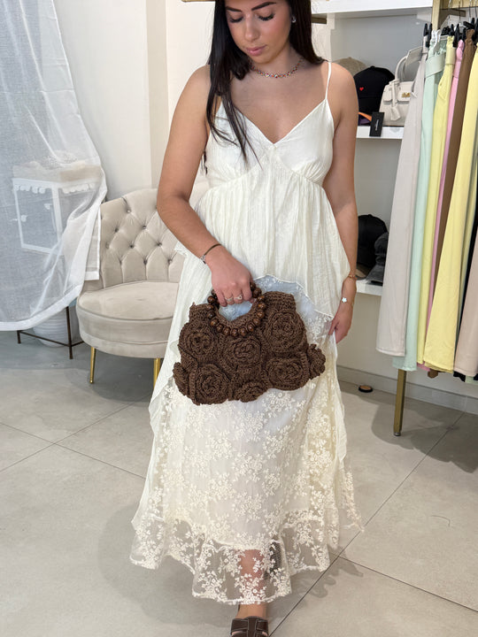 Robe volant dentelle écru K9-08