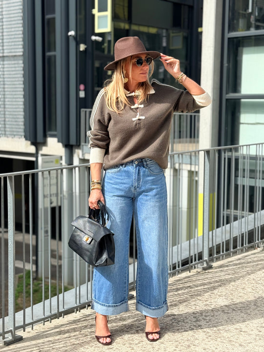 Pull col boutonné kaki 2772