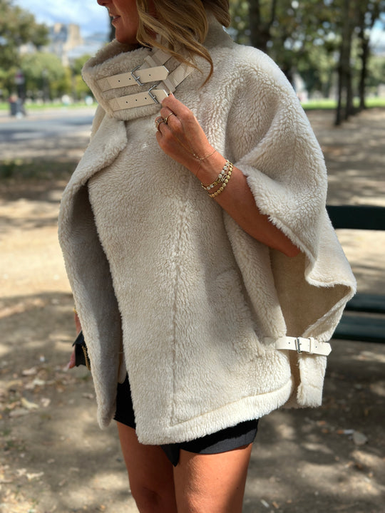 Veste fourrure moumoute Écru attachée 3102 (precommande 3j)