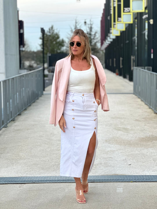 Jupe boutons or blanc