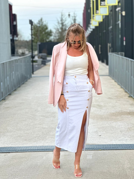 Jupe boutons or blanc