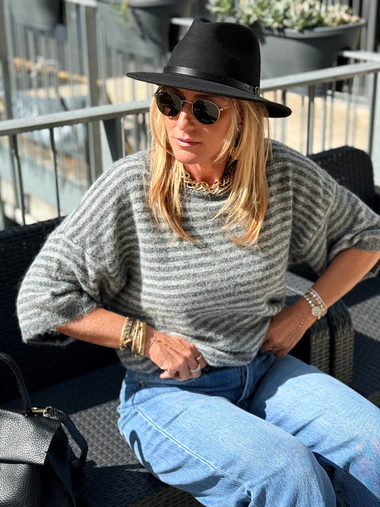 Pull rayure gris