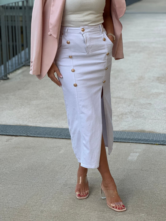 Jupe boutons or blanc