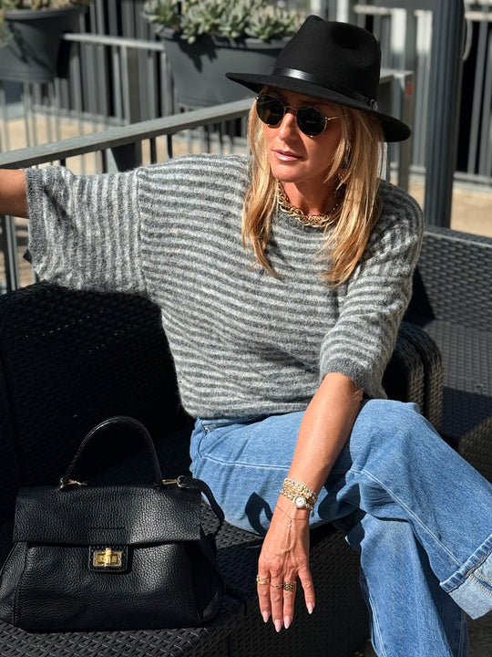 Pull rayure gris