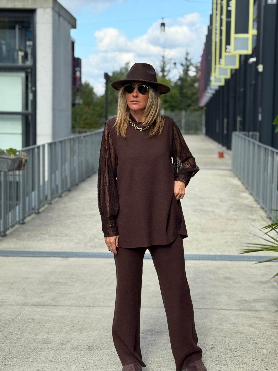Ensemble top + pantalon avec boutons CHOCO 93006