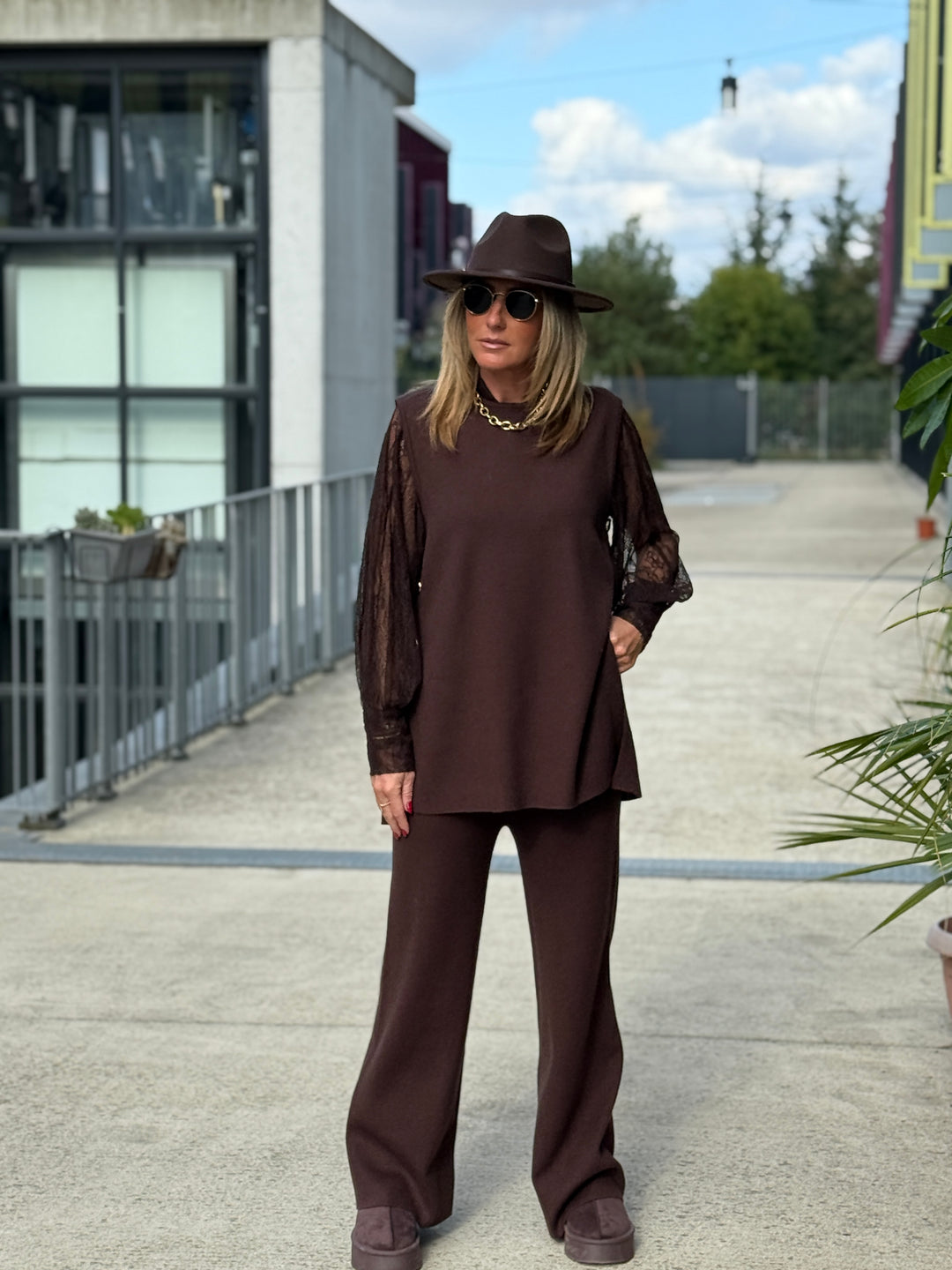 Ensemble top + pantalon avec boutons CHOCO 93006