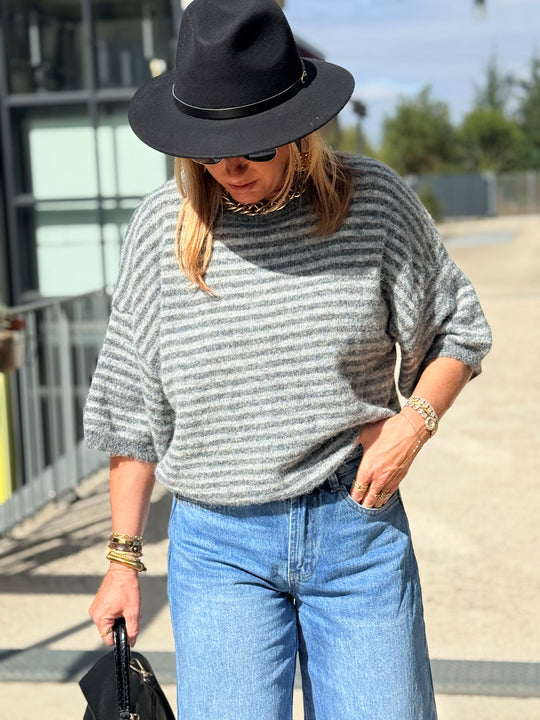 Pull rayure gris