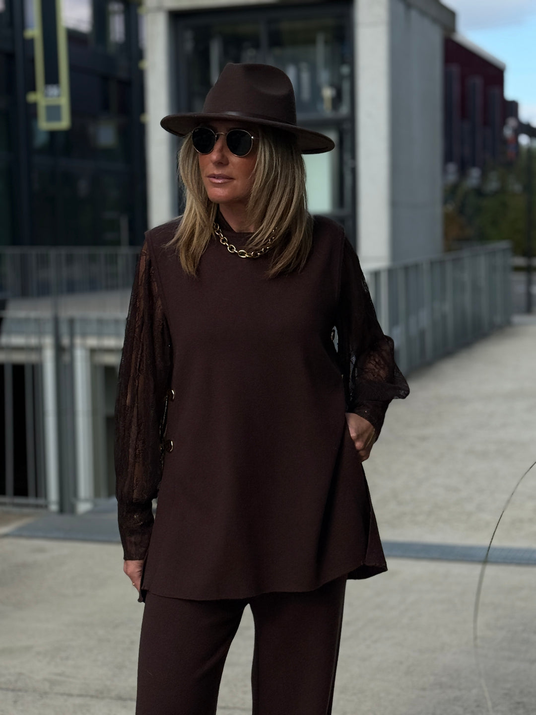 Ensemble top + pantalon avec boutons CHOCO 93006