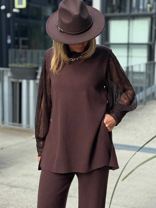 Ensemble top + pantalon avec boutons CHOCO 93006