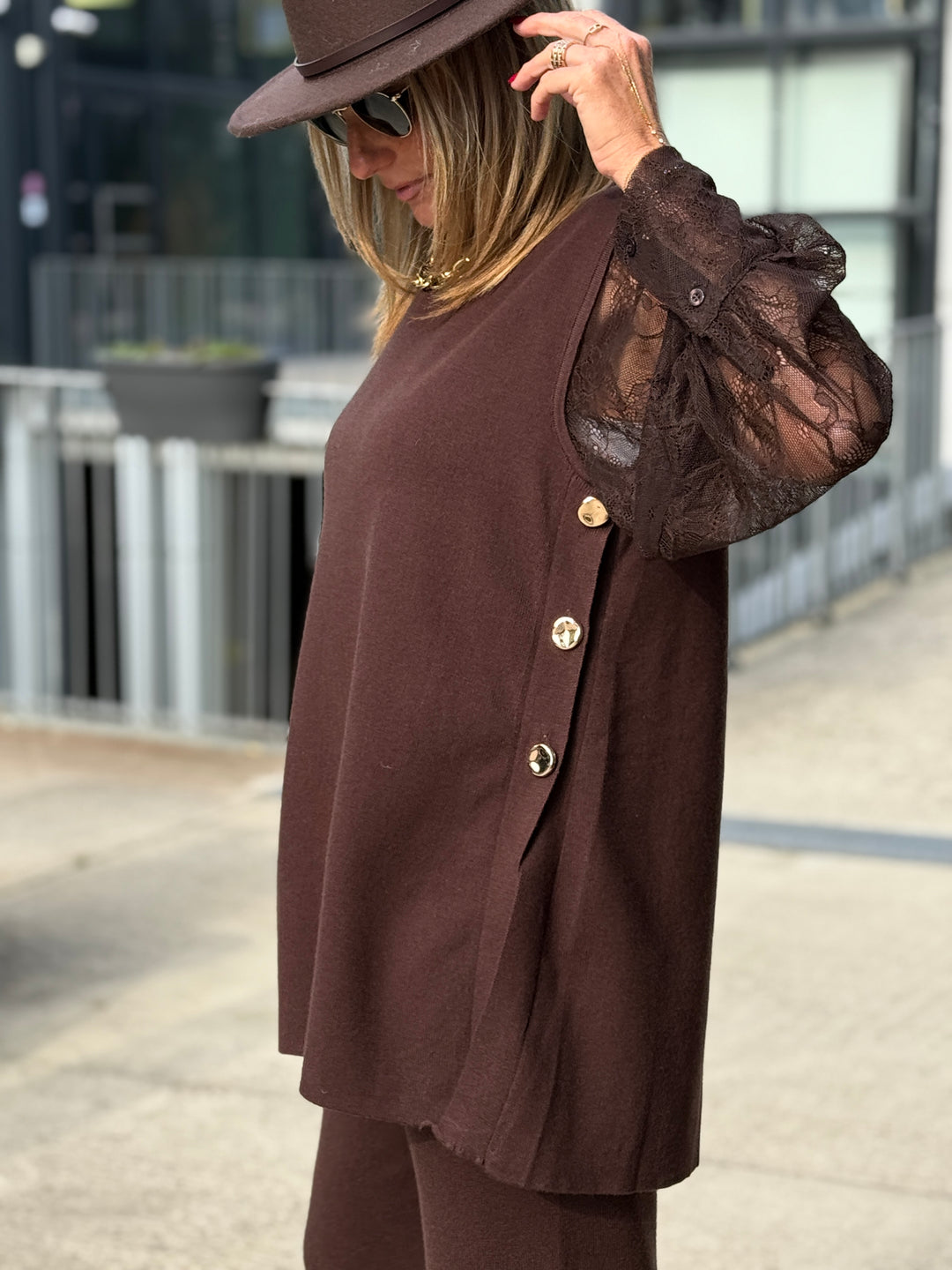 Ensemble top + pantalon avec boutons CHOCO 93006