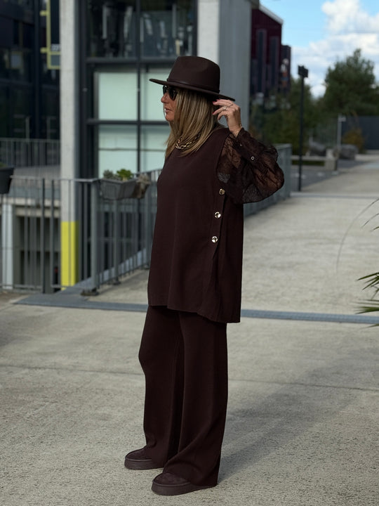 Ensemble top + pantalon avec boutons CHOCO 93006