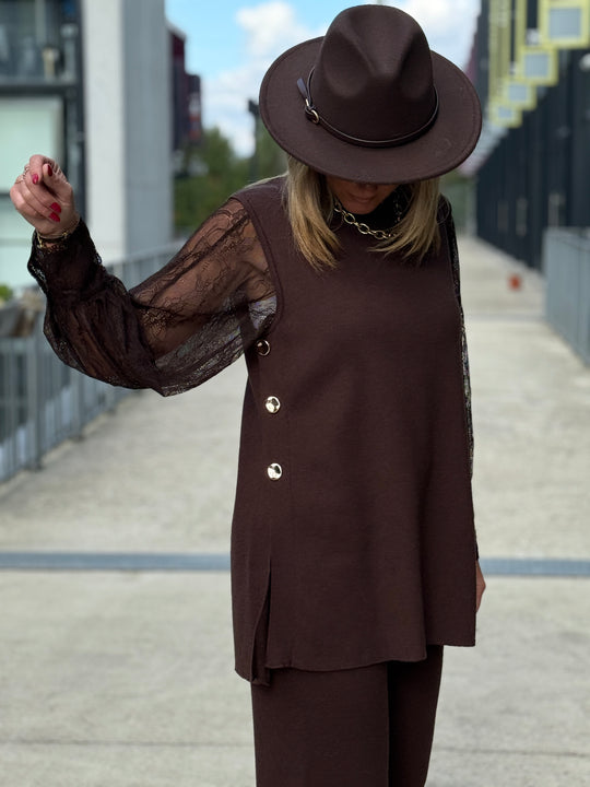 Ensemble top + pantalon avec boutons CHOCO 93006