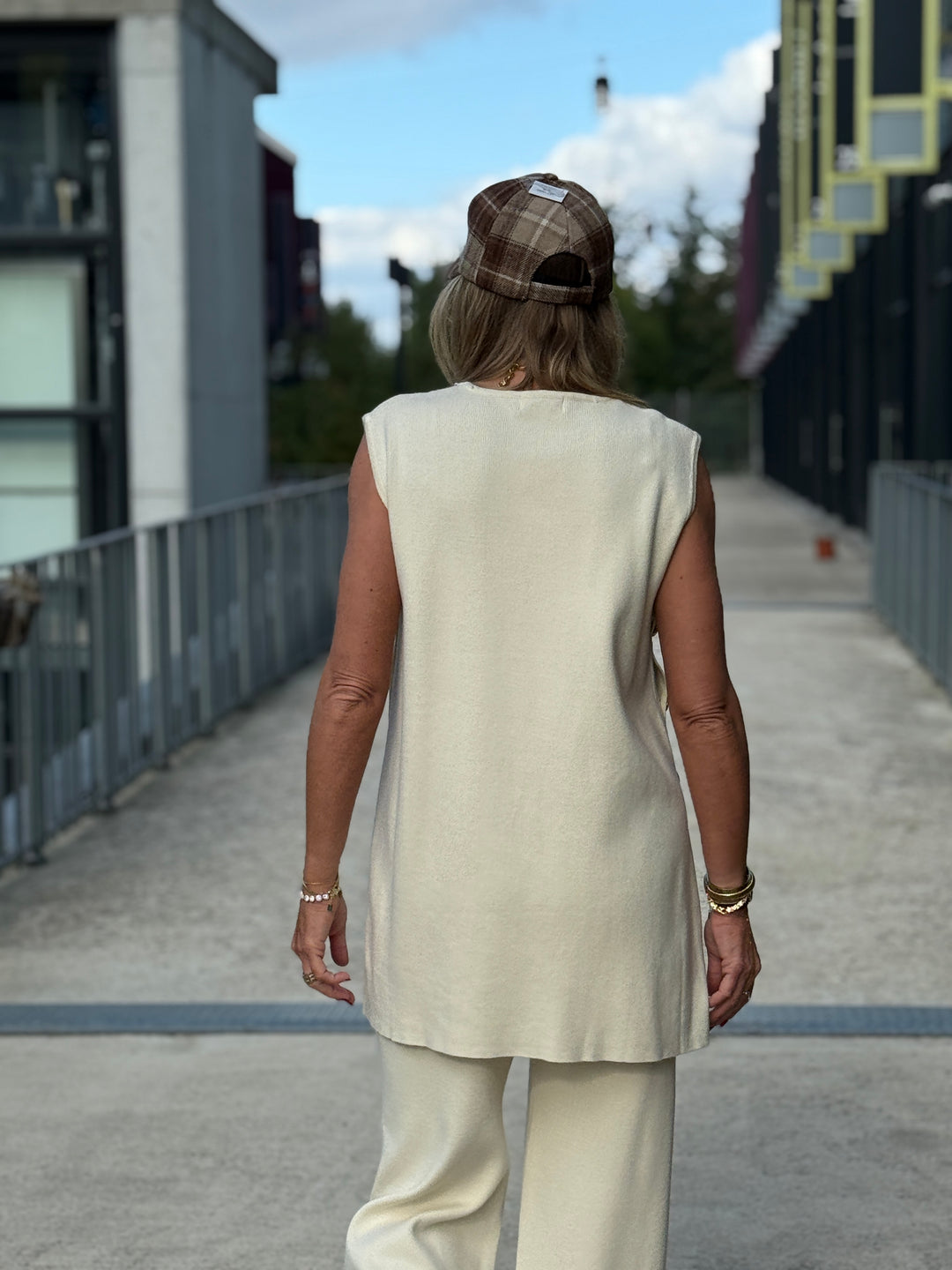 Ensemble top + pantalon avec boutons Ecru 93006