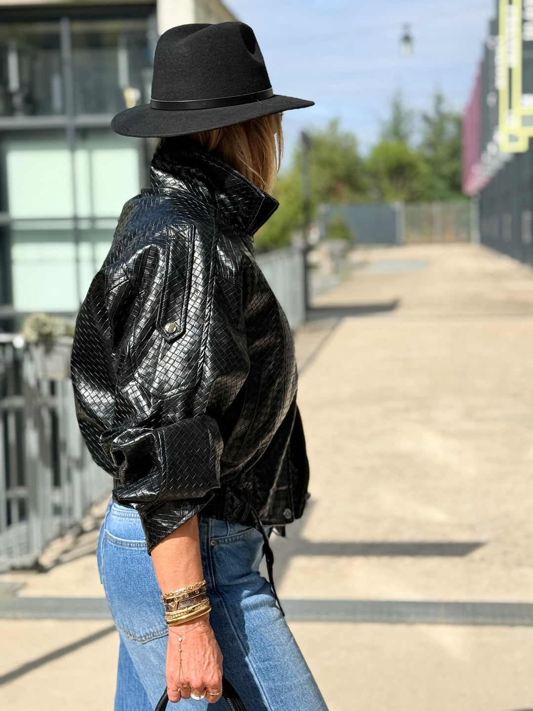Veste similicuir matelassé 16185 Noir