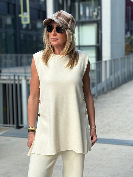 Ensemble top + pantalon avec boutons Ecru 93006