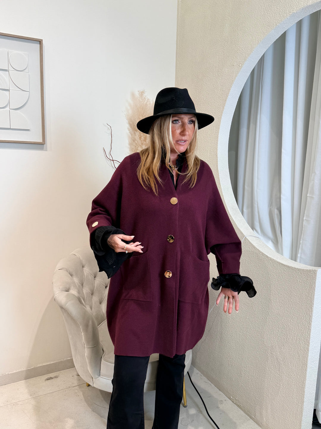 Gilet robe bouton or Bordeaux B1541