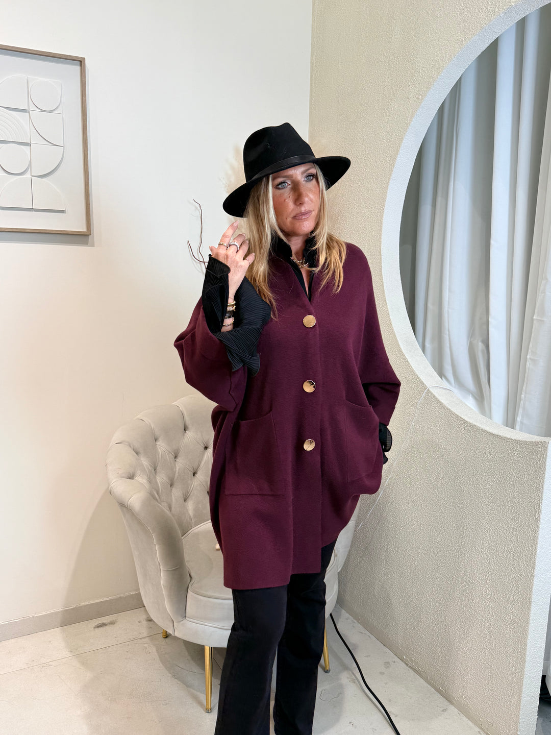Gilet robe bouton or Bordeaux B1541
